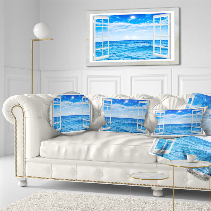 Coussin décoratif imprimé fenêtre et bleu