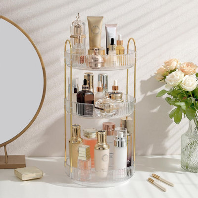 Organisateur de maquillage, meuble-lavabo et comptoir de salle de bain à 3 niveaux pour les parfums et les soins de la peau.