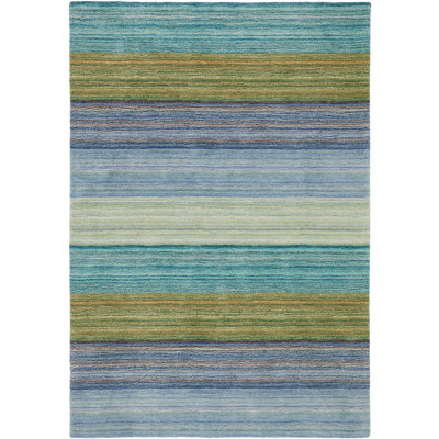 Tapis rayé bleu foncé / jaune en laine touffeté à la main Brushstroke