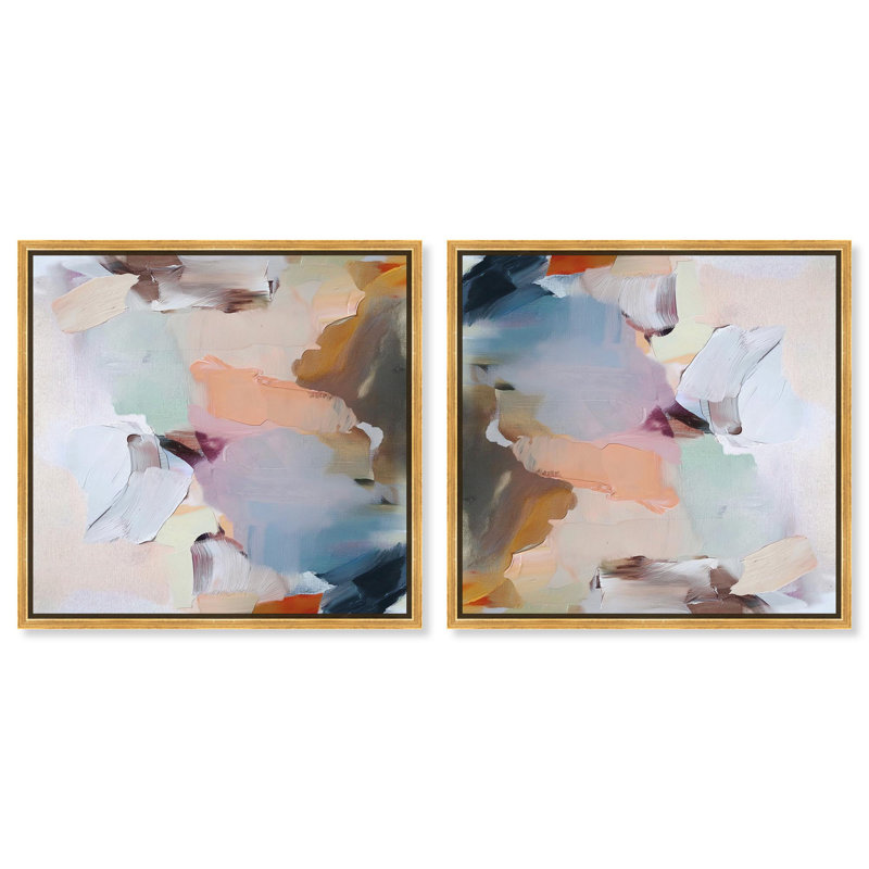 «Neutral Nirvana II», ensemble d'art abstrait sur toile par Art Remedy, H 13 po x l 13 po, Cadre doré
