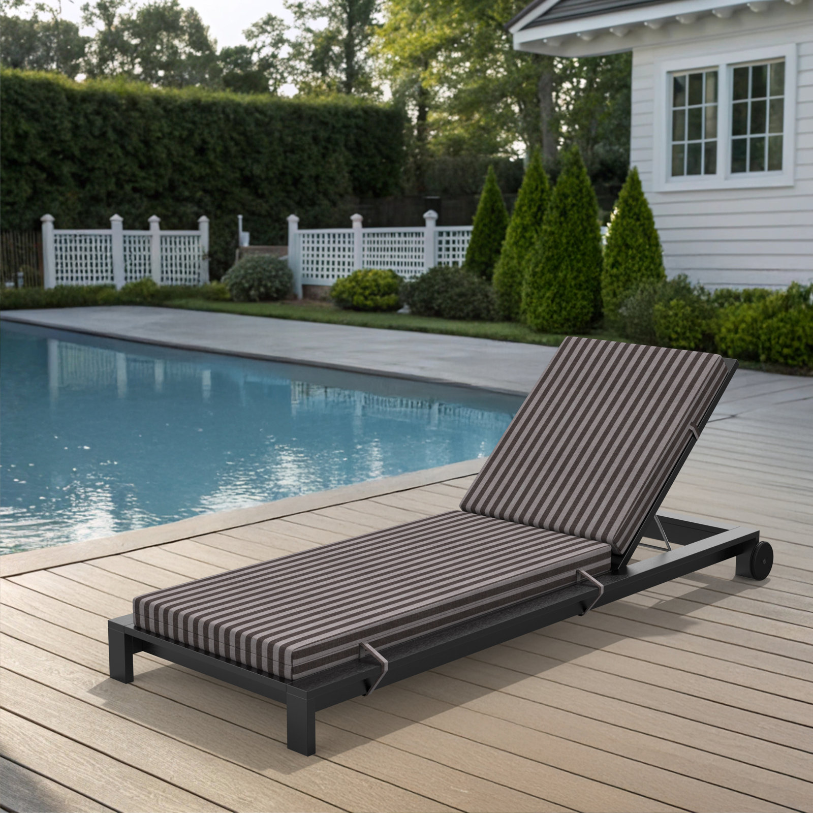 Kacy Sunbrella Outdoor Chaise Lounge Cushion, Sail Away Java, 22.5" W x 47" D