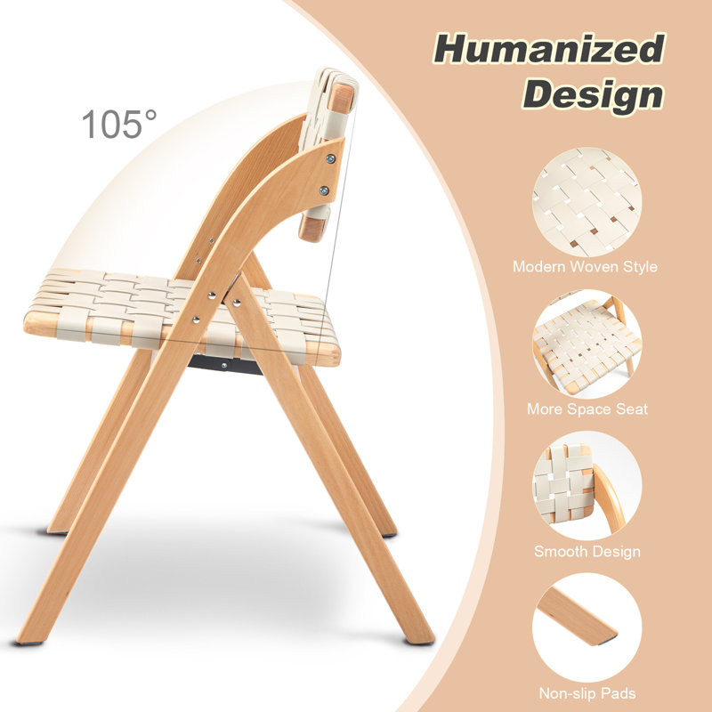 Wooden Folding Chair Set Of 2 Off-White, Blanc