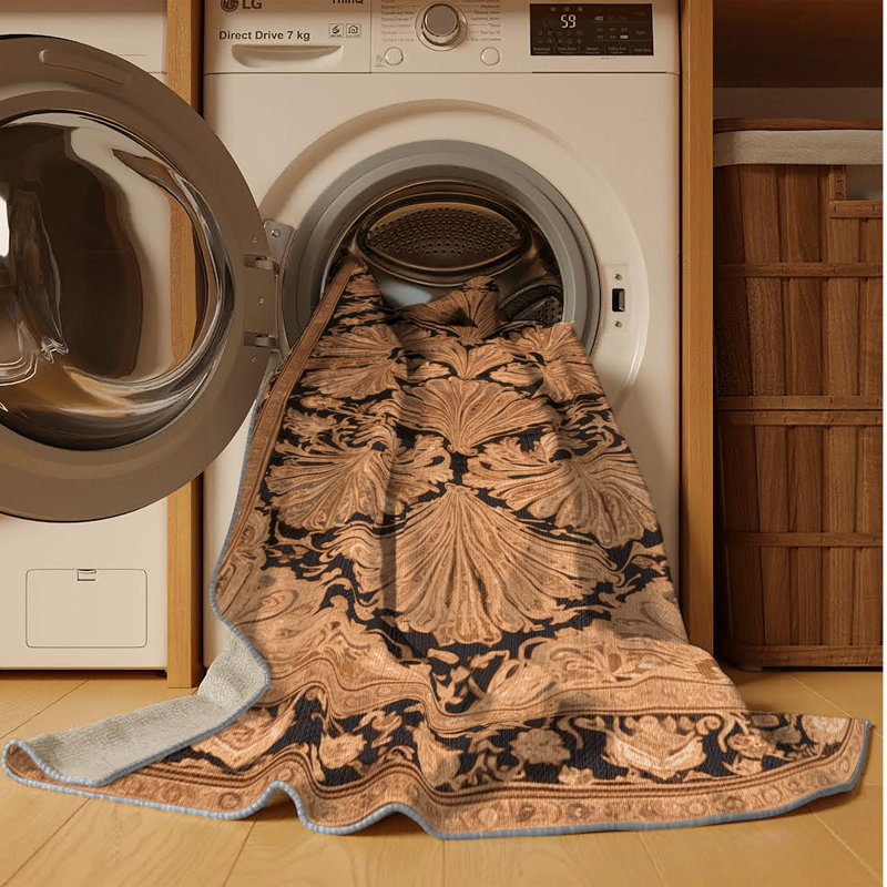 Tapis brun français lavable à la machine, Rond 5 pi