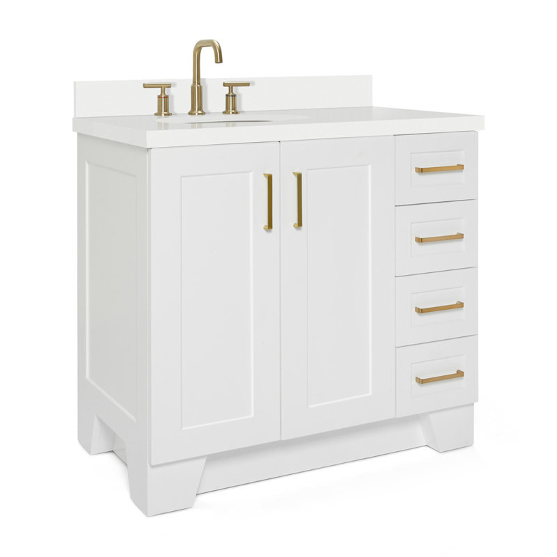 37 IN.  Single Bathroom Vanity, White, Rectangular, Right
