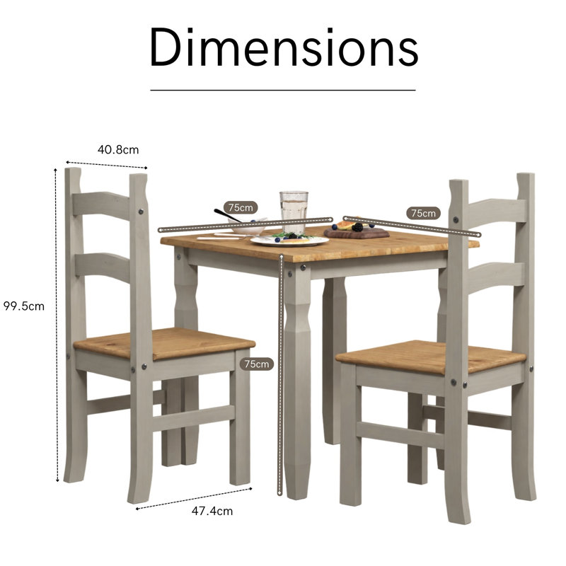 Shrewsbury 2-Seater Table & Chairs Set, Solid Pine, Grey & Antique Wax Finish, Plank Design Tabletop