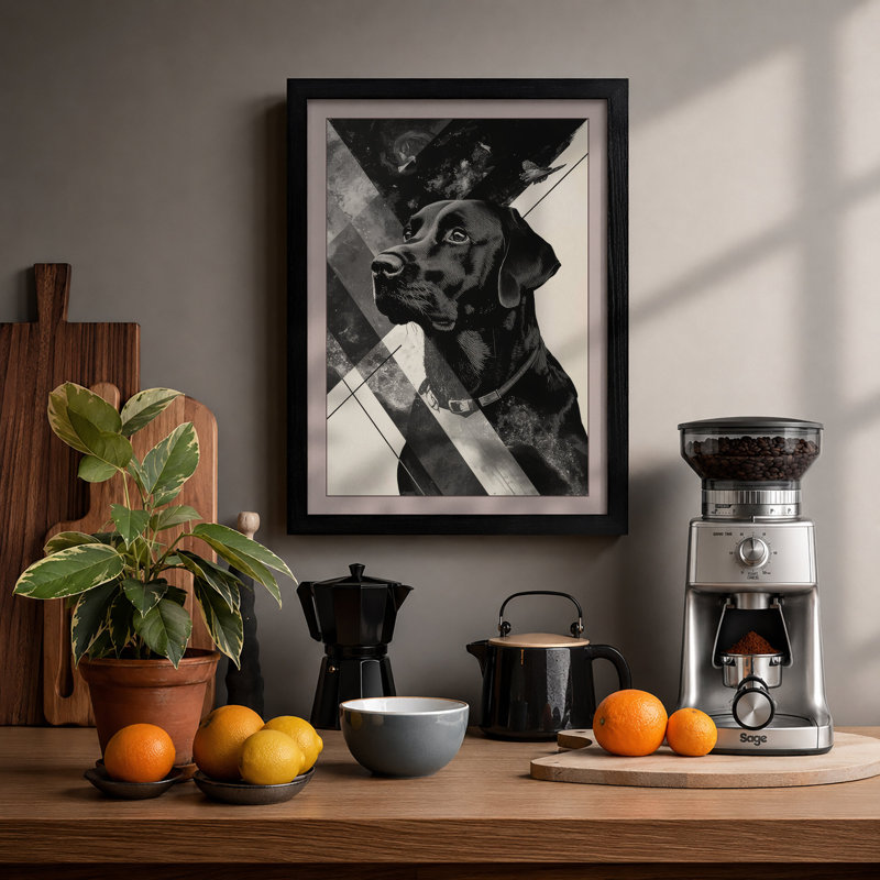 Dog and Geometry Modern - Framed Print, Black, A4 - 29.7 x 21.0 cm