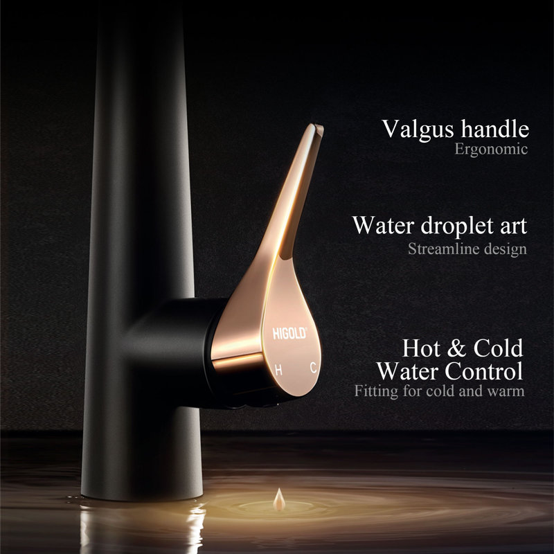 Robinet de cuisine rétractable avec pulvérisateur magnétique HIGOLD Reddot Award, Extra Rose Gold / Matte Black