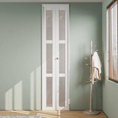 24" x 96" bifold door Luminamatte 3-Lite Glass Door Solid Bi-Fold Door With Installation Hardware Kit
