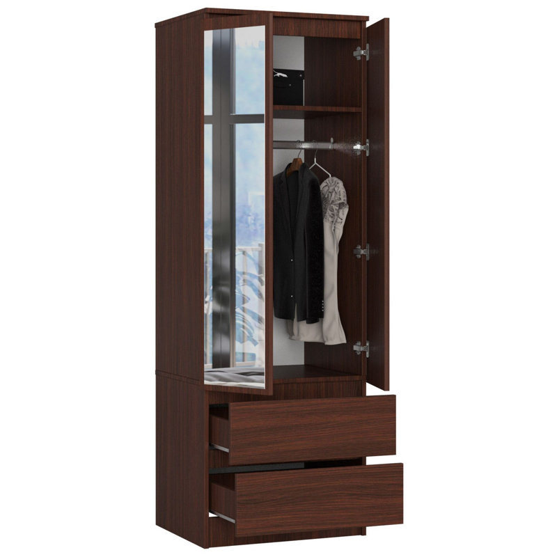 Rennick 2 Door Manufactured Wood Wardrobe, Biała/Lustro