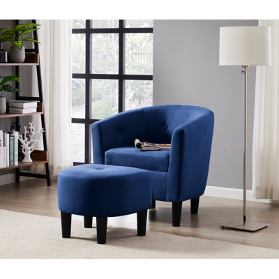 Fauteuil demi-tonneau et repose-pieds en polyester touffeté de 25 po Daugirdas