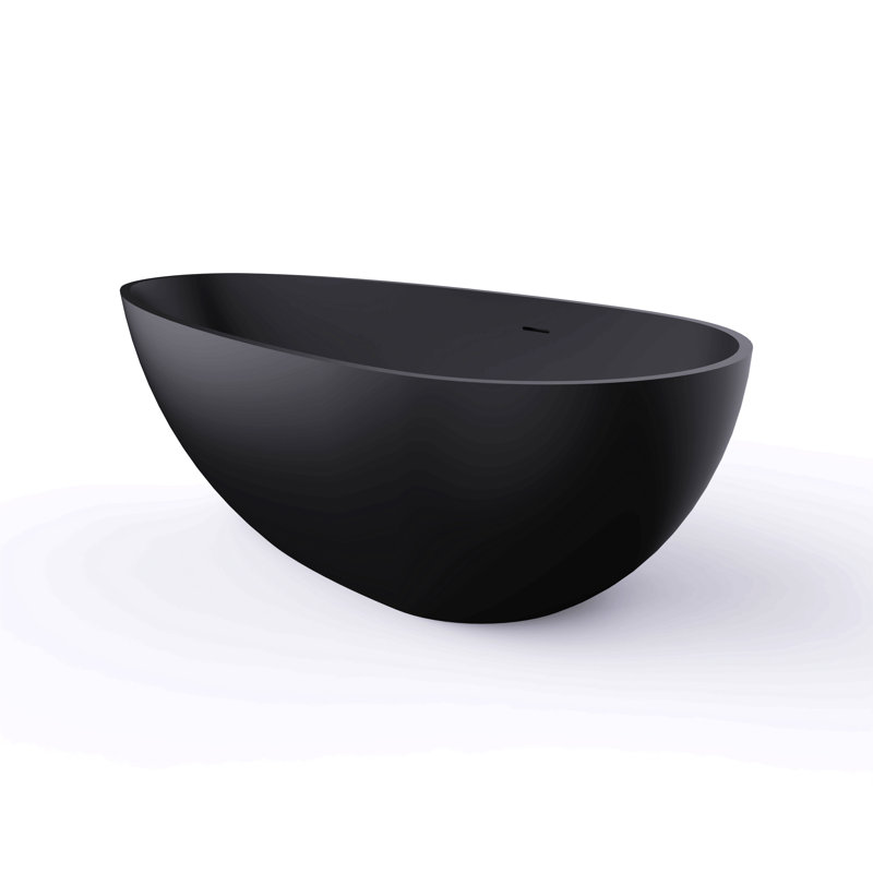 Baignoire de trempage autoportante à surface solide de 66,9 pouces pour salle de bain, Noir