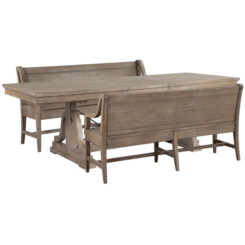 Extendable Trestle Dining Table With 2 Benches, 3 Pieces: Table, 2 Benches