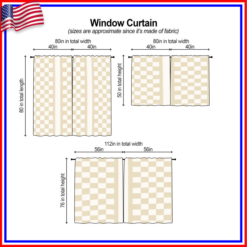 Rideaux à carreaux beiges et obscurcissant - 2 panneaux, 80in x 52in - 2 panels, Sheer