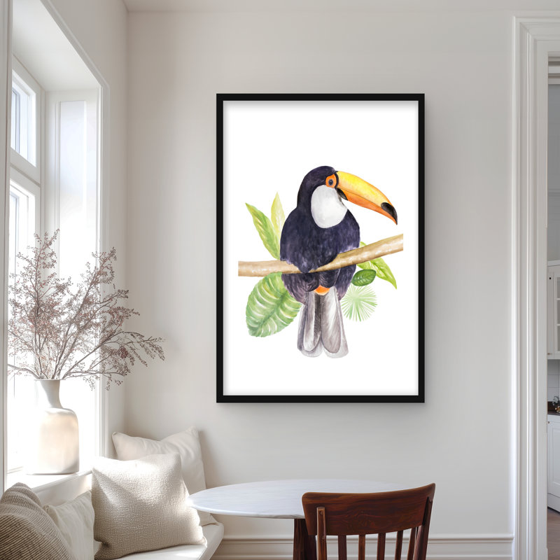 Toucan, reproduction matte encadrée | Décoration de salon exotique, H 36 po x l 24 po, Noir