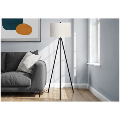 Lighting, 63"h, Floor Lamp, Black Metal, Ivory / Cream Shade, Contemporary