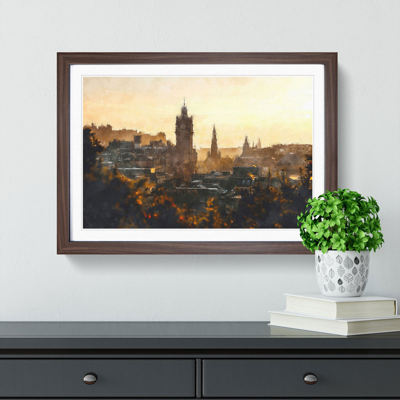 View of Edinburgh from Calton Hill - Picture Frame Painting Print on MDF, Walnut Framed, 45cm H x 63cm W x 2cm D
