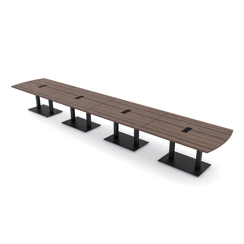 Table de conférence Pavert Arc Unité électrique, Noir mat, Eucalyptus naturel, H 30 po x l 240 po x P 48 po