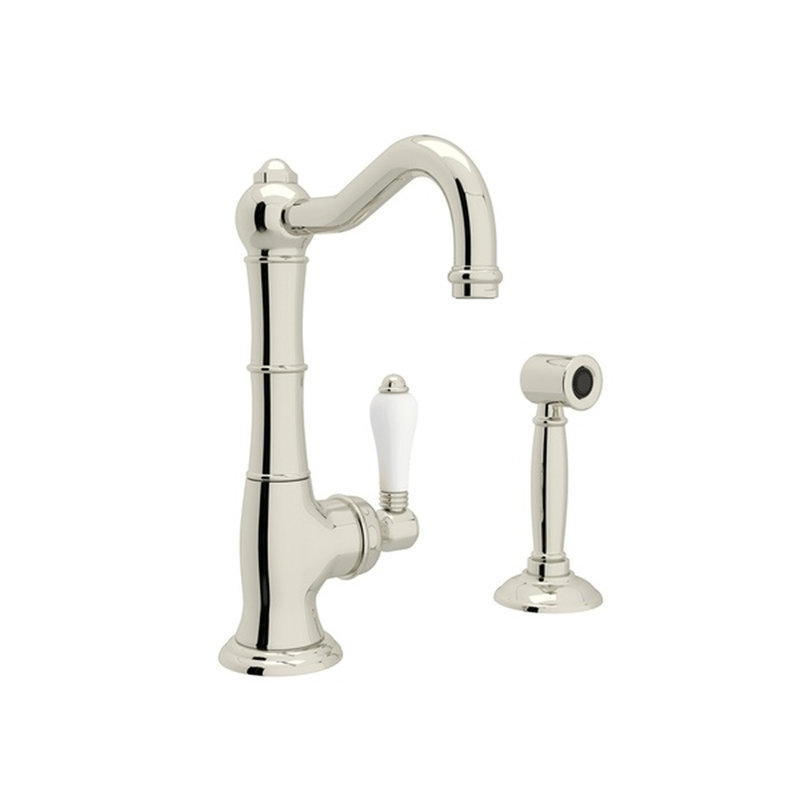 Cinquanta Kitchen Faucet With Side Spray, Polished Nickel/White