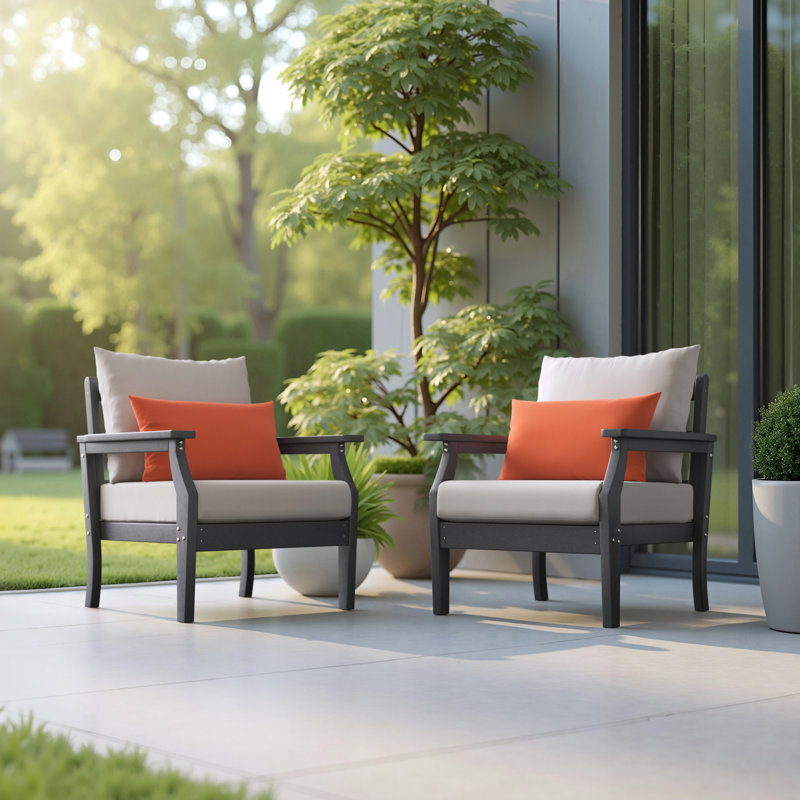 Chaises club d'extérieur en PEHD Sunbrella de 2 pièces Kamas - gris anthracite / corail moulé, Toile corail, Gris