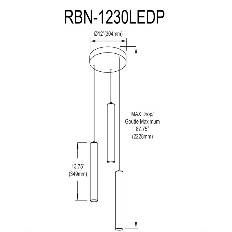 Luminaire suspendu 3 lumières DEL Reuben, Laiton vieilli