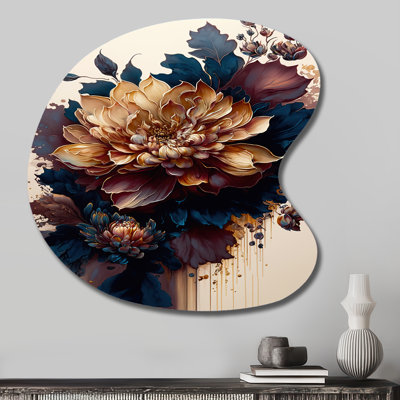 Bourgogne et bleu Dahlia Bunch II - art mural en métal de forme unique Dahlia