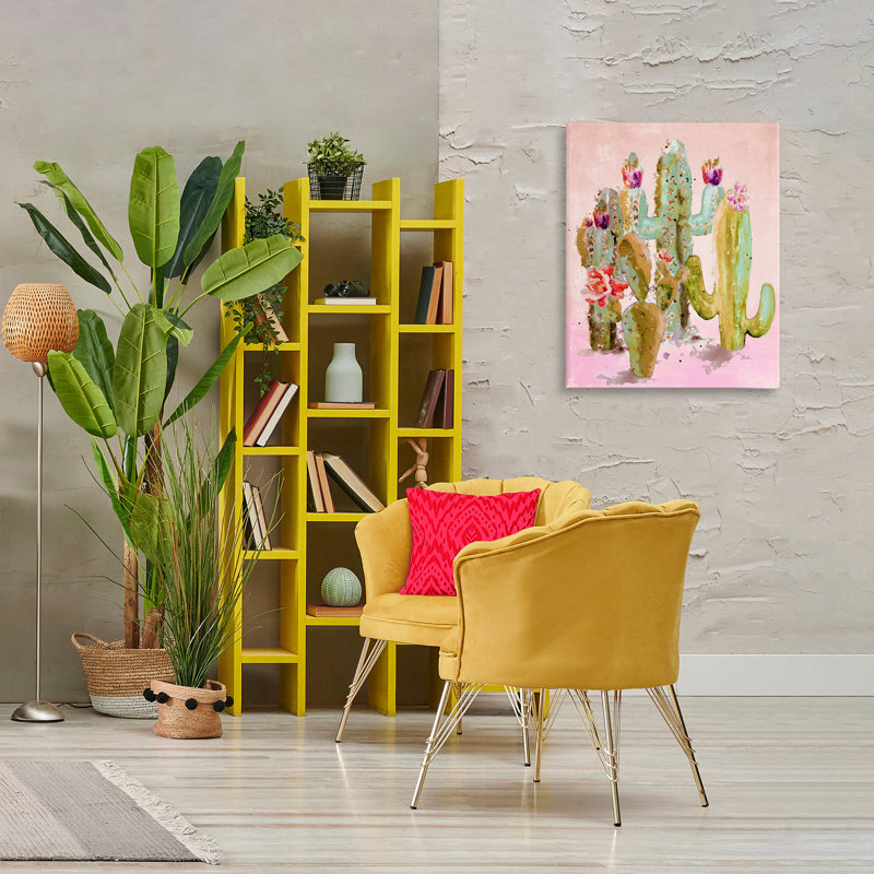 «Fun Floral Cacti», art mural sur toile par Patricia Pinto, H 30 po x l 24 po