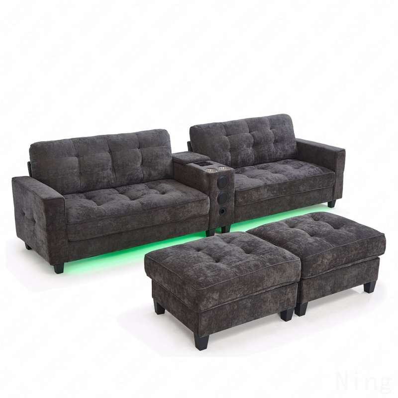 Modern Sectional Sofa 126" U-Shaped Sectional Sofa Modular Sectional Couch With Movable Storage Ottomans, Multifunctional Console, Bluetooth Speakers And Led Lights For Living Room, Grey