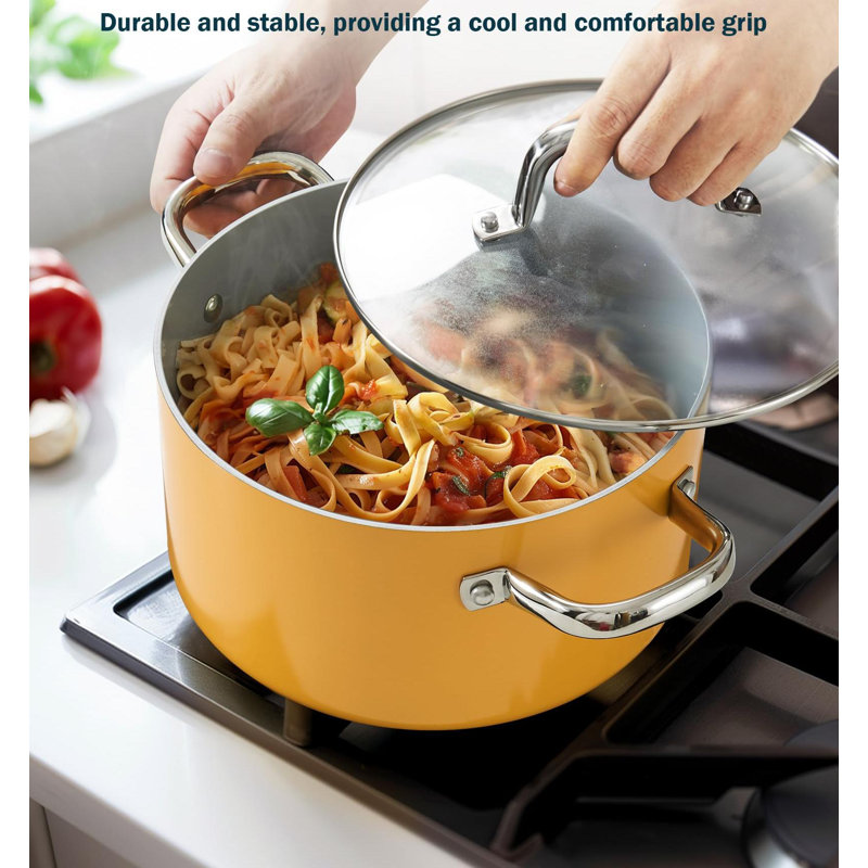10-Piece Non-Stick Hard Anodized Ceramic Cookware Set, Yellow
