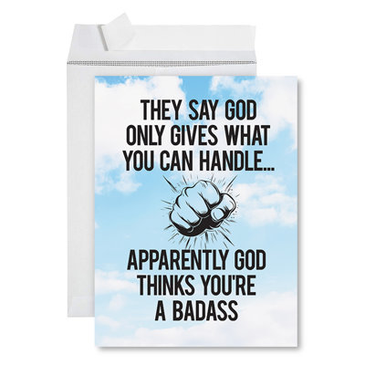 Jumbo Funny Breast Cancer Card, God Thinks You're A Badass, Encouragement Get Well Card For Women & Men