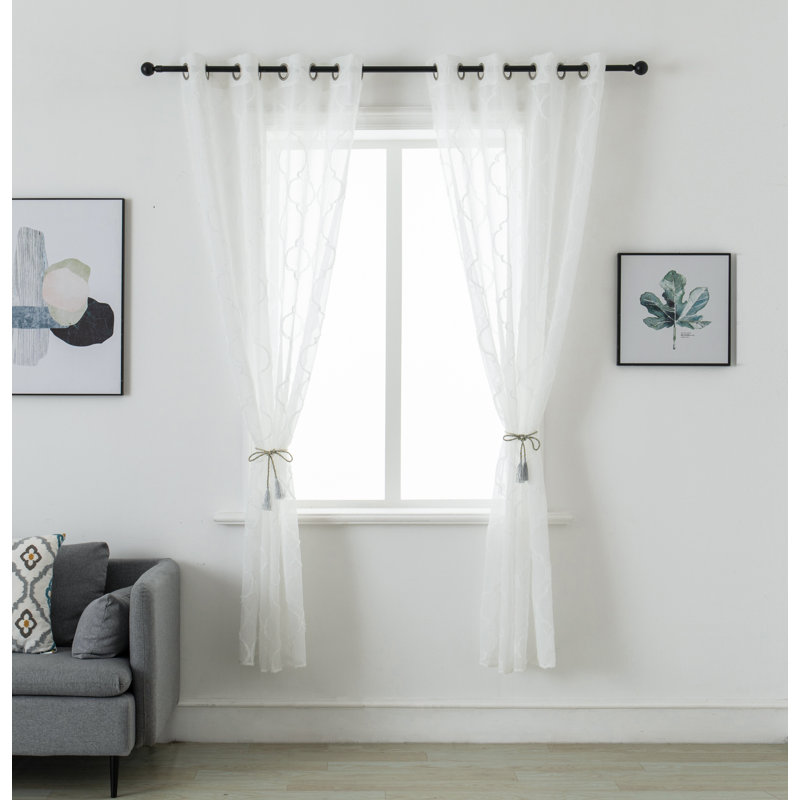 Mkenzi Polyester Semi-Sheer Gromments Curtain Pair, White, 40" W x 63" L