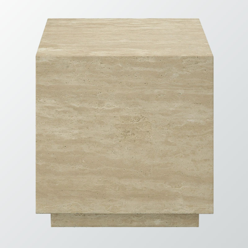 Elegant Lomiel Beige Travertine End Table – Square Fixed Top with Natural Stone Finish for Modern Living Room