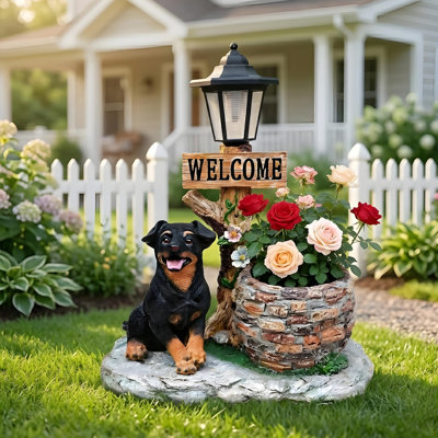 Puppy Dog Solar Planter Outdoor Statue