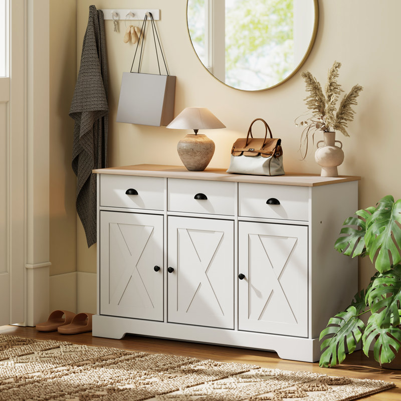 Buffet 46,5 "avec 3 portes de grange et 3 tiroirs - blanc