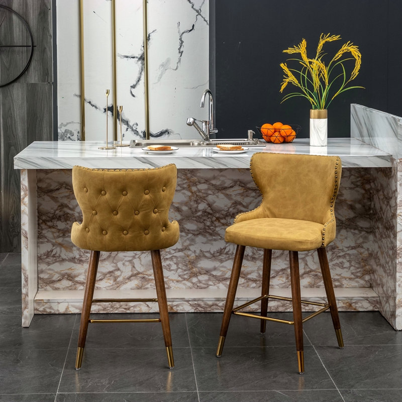 Ensemble de 2 tabourets de comptoir Mid-Century, Jaune
