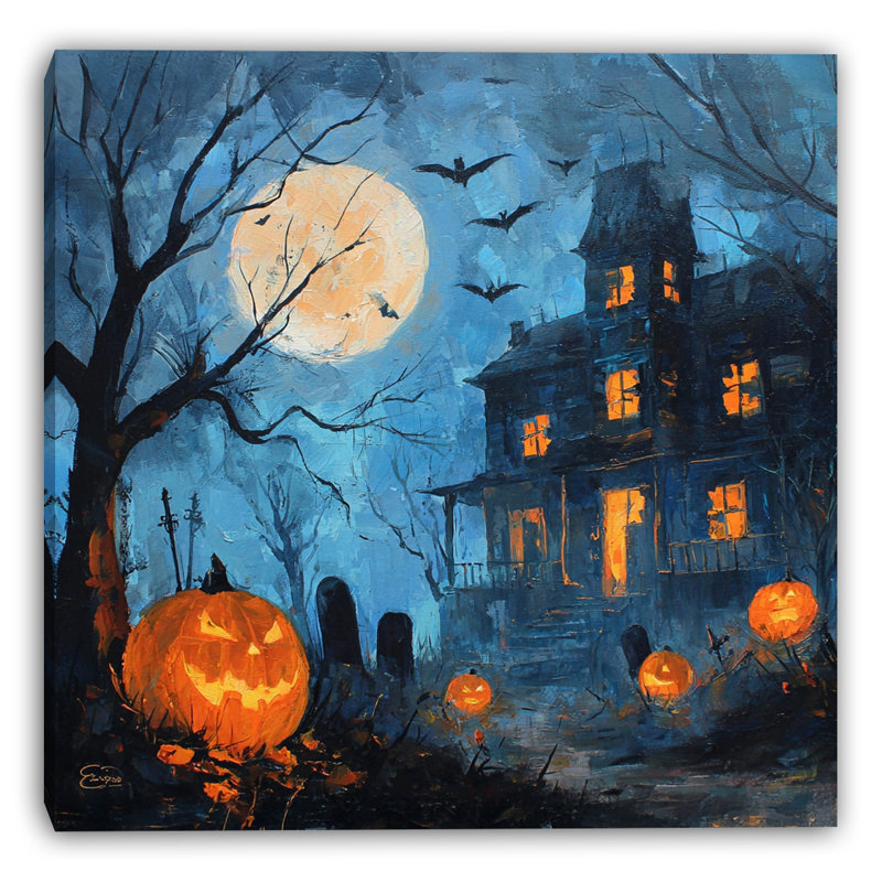 Art mural sur toile Haunted Pumpkin Night, H 30 po x l 30 po