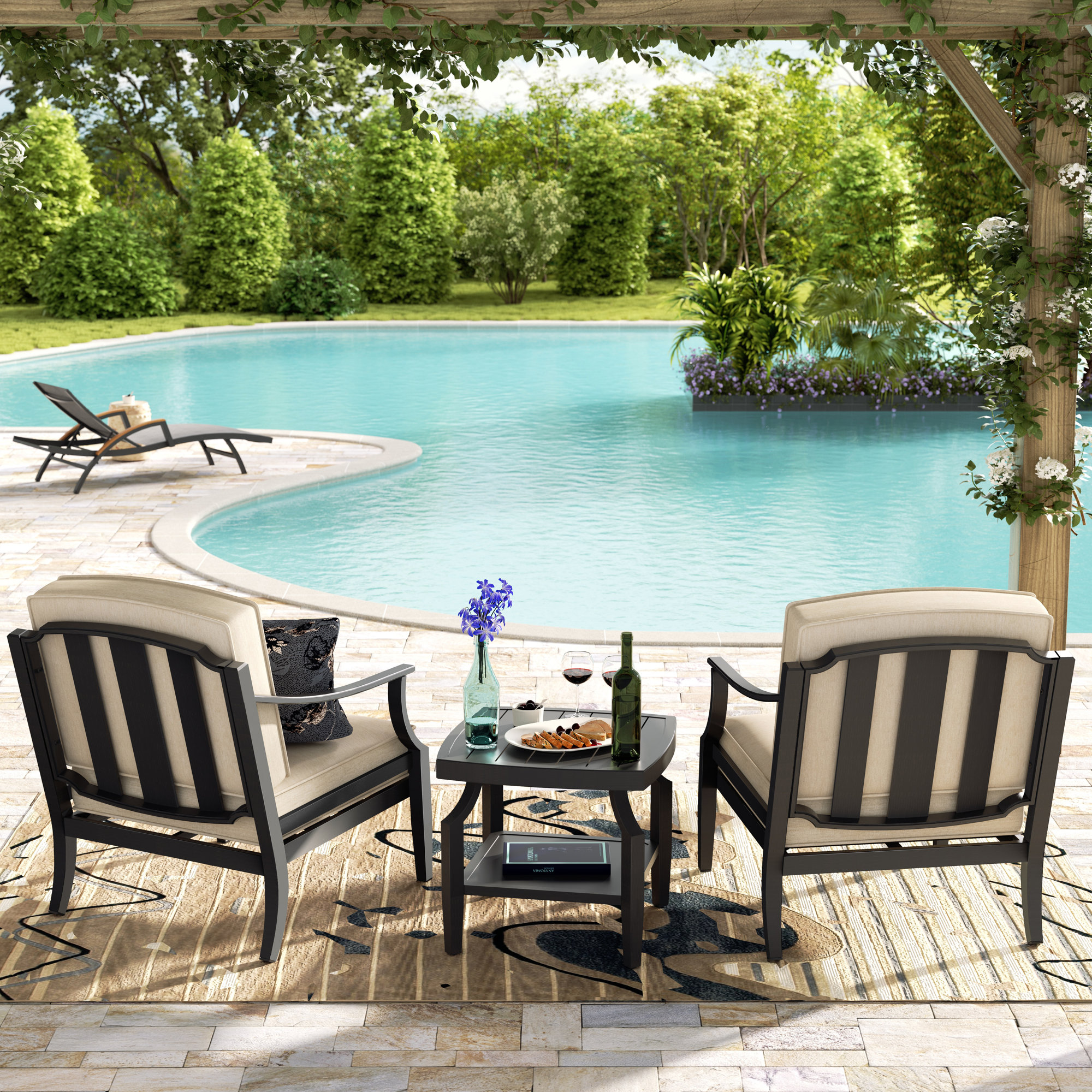 Tamarin 3 Pieces Outdoor/Indoor Aluminum Patio Club Conversation Seating Group With Sunbrella® Cushions And Side Table