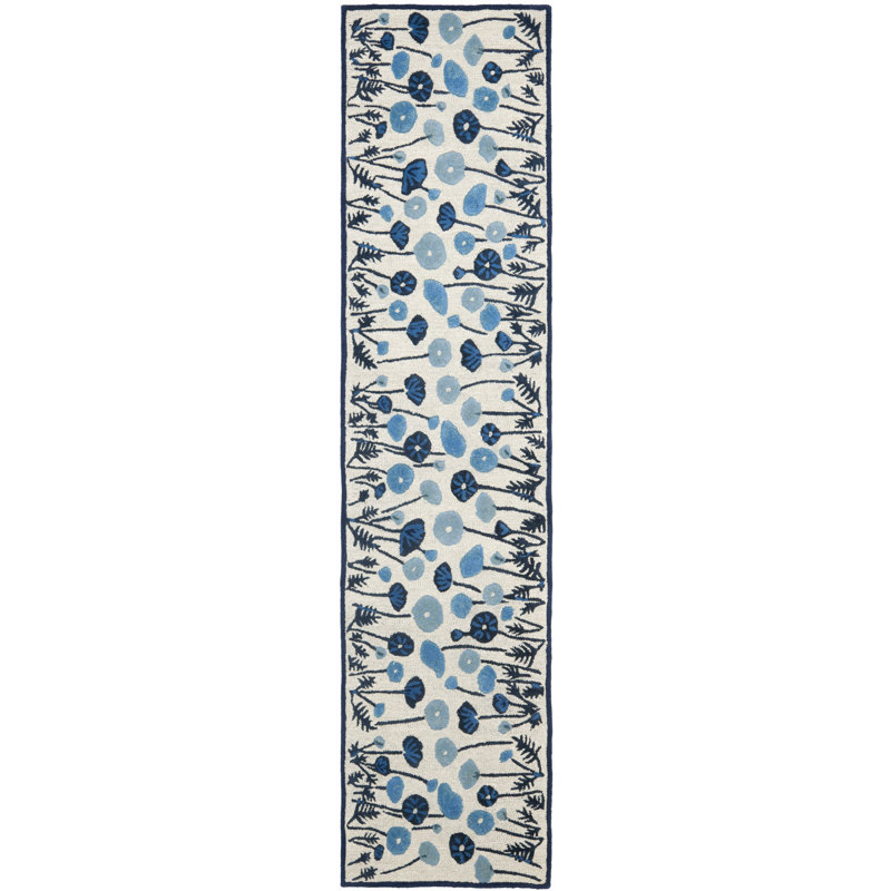 Tapis bleu en laine / viscose touffeté à la main Coreatha Martha Stewart, Tapis de couloir 2 pi 3 po x 10 pi