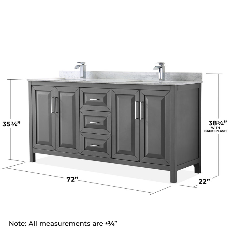 Daria 72'' Double Bathroom Vanity with Carrara Marble Top with Mirror, Polished Chrome, Dark Gray