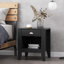 Élégante table d'appoint contemporaine en faux bois noir avec tiroir et rangement