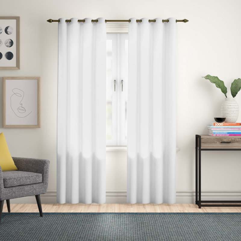 Galion Solid Color Semi-Sheer Thermal Grommet Single Curtain Panel, White, 54"W x 84"L