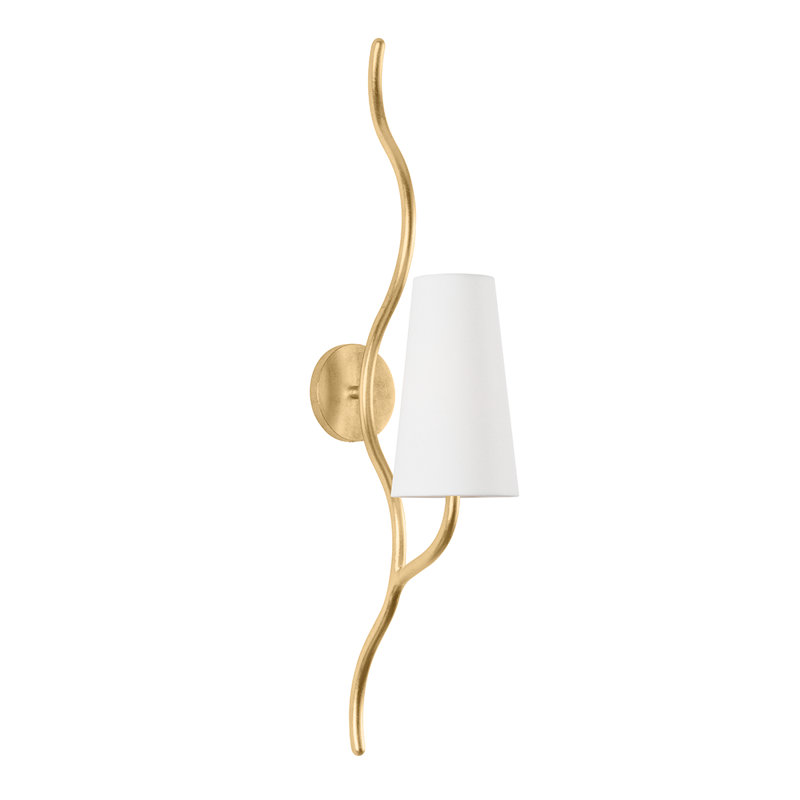 Vintage Gold Leaf Steel Sconce with White Linen Shade