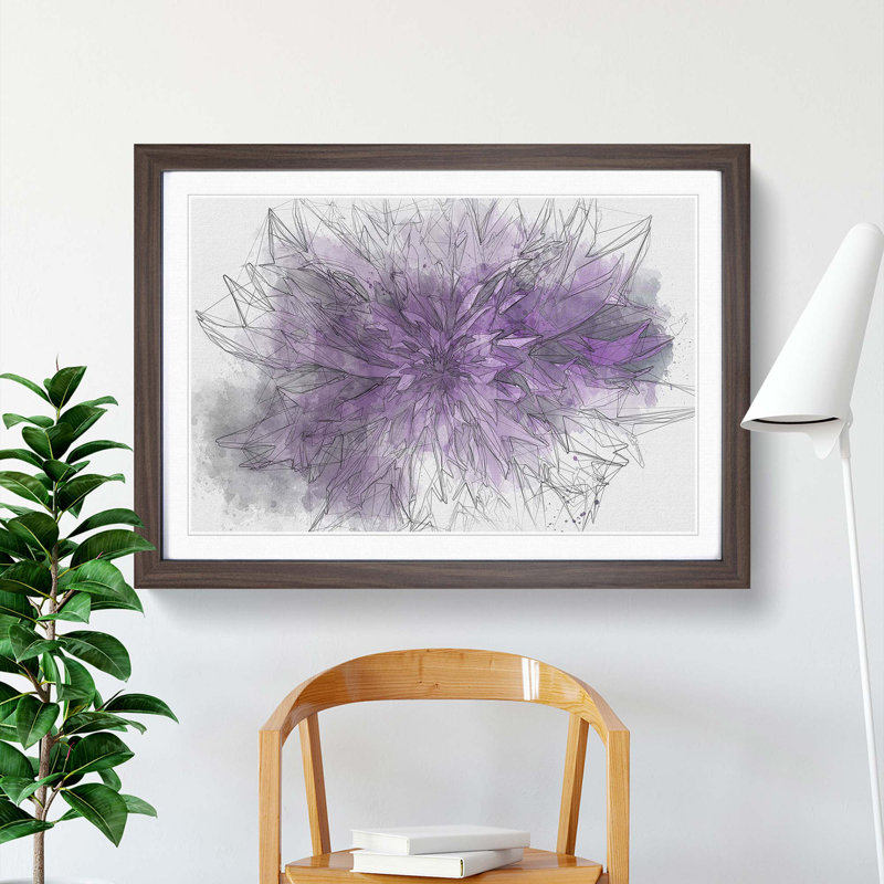 Striking Purple Flower in Abstract - Picture Frame Painting Print on MDF, Walnut Framed, 62cm H x 87cm W x 2cm D