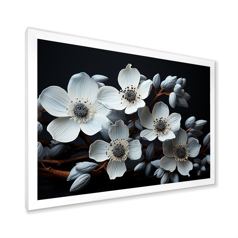 Dogwood Noir Reverie I sur toile, H 24 po x l 32 po x P 1 po, Cadre de coin blanc fermé