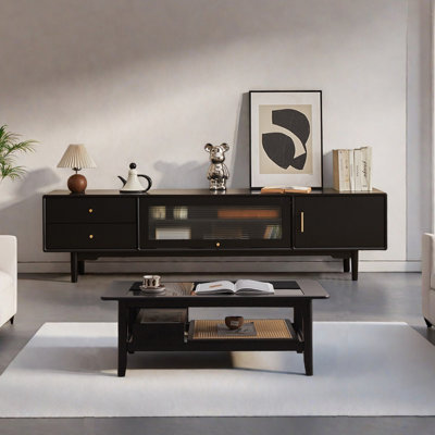 Rubberwood TV Stand and Coffee Table Set