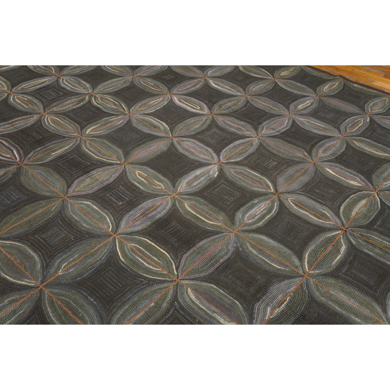 Tapis gris / noir en laine noué à la main de conception unique 9 pi x 12 pi