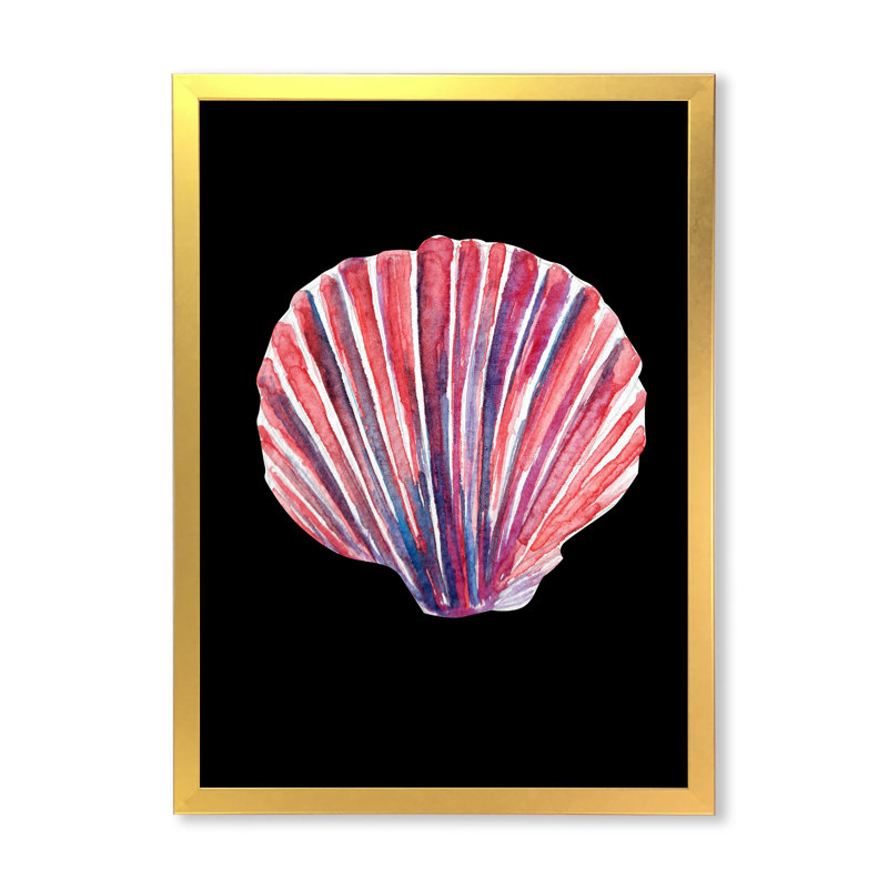 Coquillage sur fond noir - peinture, H 32 po x l 16 po x P 1 po, Toile avec cadre photo doré