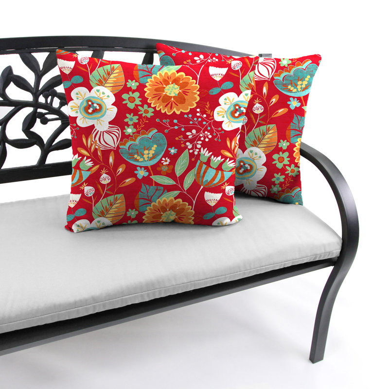 Sunbrella Outdoor Throw Pillow, Red/Green/Orange/Floral