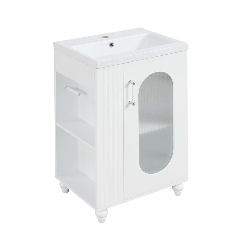 Meuble-lavabo moderne avec lavabo, meuble-lavabo avec tablette à deux niveaux, tablette réglable