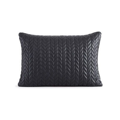 Bisected Eclectic Patterns And Spruce Blue Faux Leather Lumbar Pillow Cover Bisected Eclectic Patterns And Spruce Blue Faux Leather Lumbar Pillow Cover
