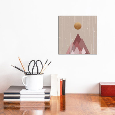 Sun & Mountains Coral Pink 1 Piece Wrapped Canvas Wall Art